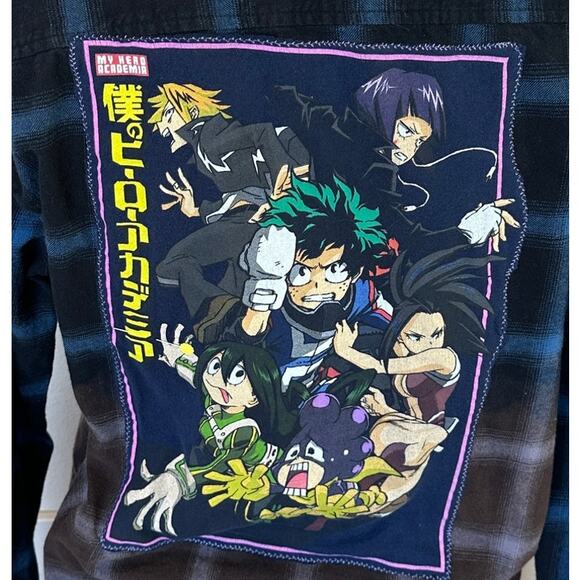 My Hero Academia Plaid Flannel Shirt SMALL Oversized Unique Upcycled Anime Egirl - Picture 2 of 6